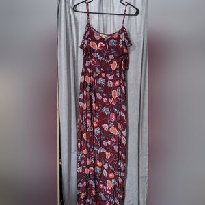 Lucky Brand Midi Dress Burgundy Floral Print, Size Large